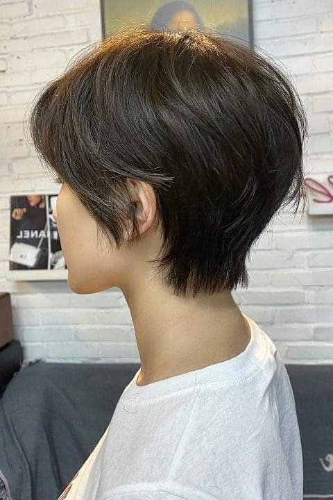 15. Classic Dark Brown Pixie Crop with Tapered Nape
