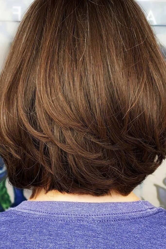 15. Classic Layered Brunette Bob (Back View)
