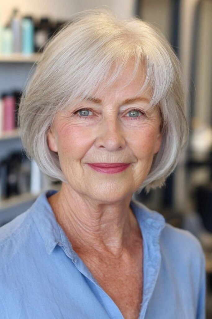 15. Classic Soft Silver Bob with Fringe
