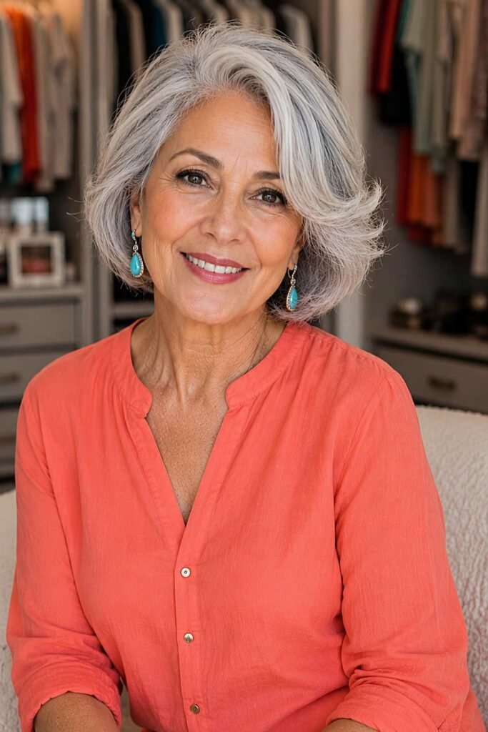 15. Voluminous Silver Layered Bob with Flipped-Out Ends