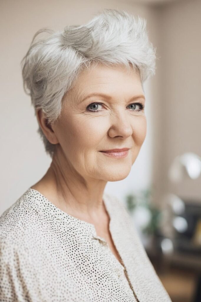 15. Voluminous Tousled Platinum Pixie Cut