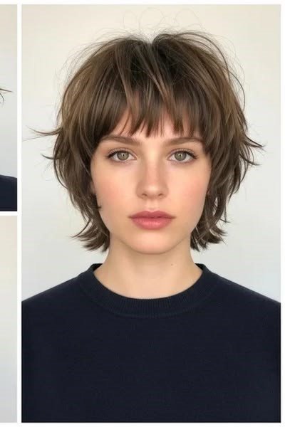 16. Modern Straight-Cut Brunette Shag with Straight Fringe