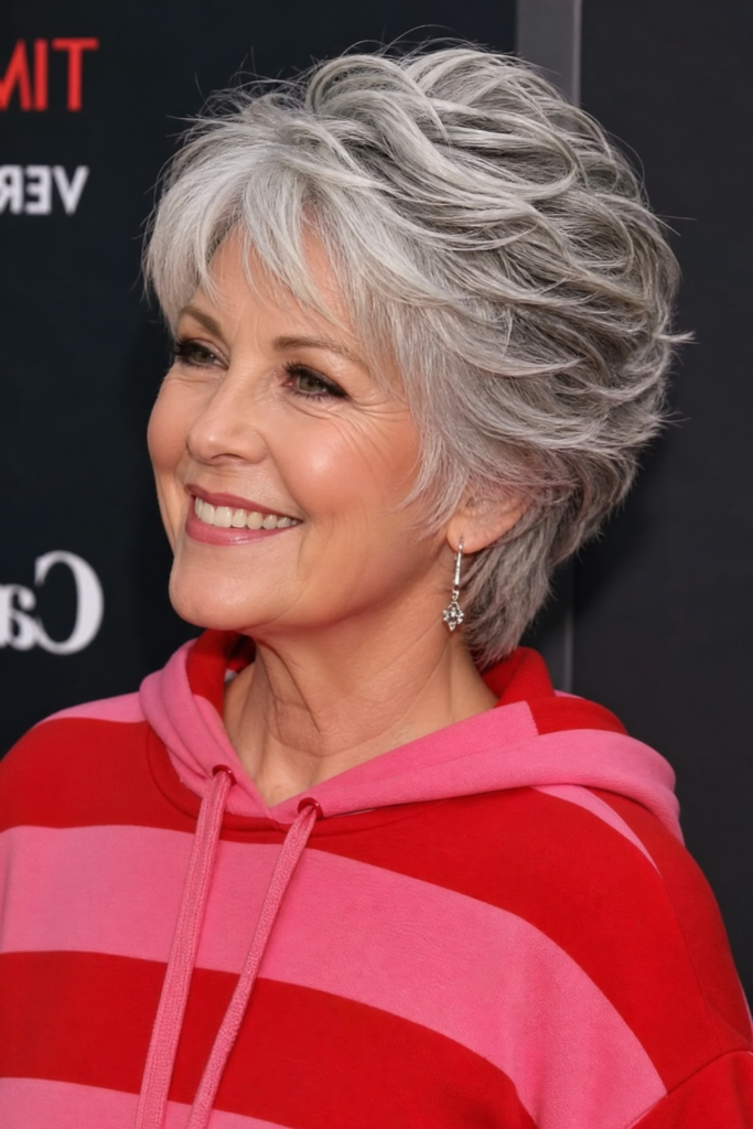 16. Shaggy Silver Crop with Layered Wispy Bangs