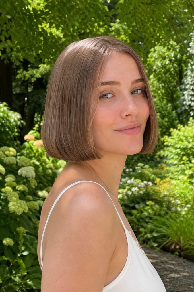 16. Sleek Center-Parted Blunt Bob in Natural Ash Brown
