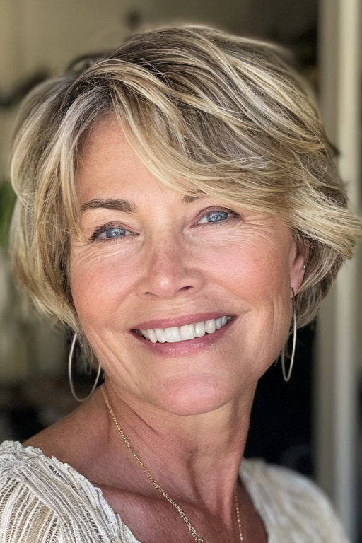 16. Soft Layered Blonde Bob with Side Part