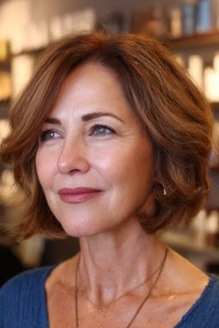 16. Soft Voluminous Warm Brown Bob with Side Part