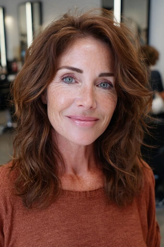 16. Warm Auburn Medium Shag with Soft Layered Waves