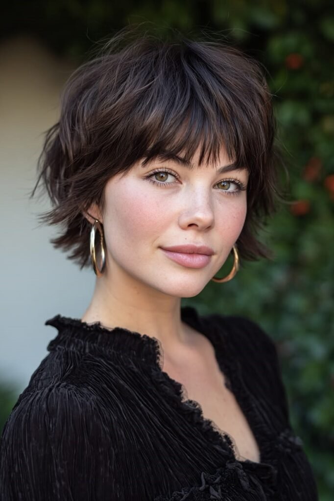 17. Dark Chocolate Brown Shaggy Crop Cut with Piecey Bangs