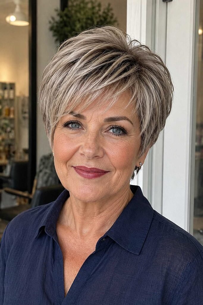 17. Layered Blonde Pixie Bob with Wispy Fringe and Crown Volume