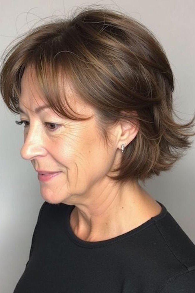 17. Short Tapered Layered Cut with Curtain Fringe