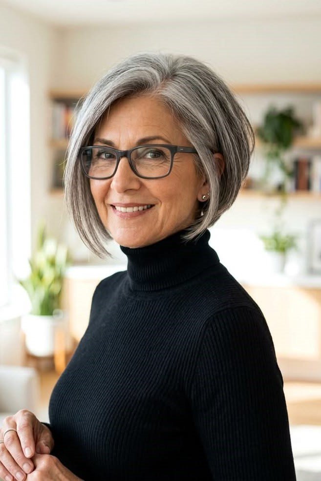 17. Structured Grey A-Line Bob with Deep Side Part