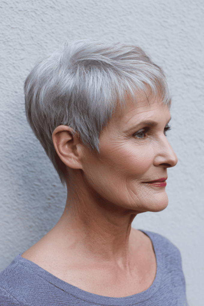 17. Ultra-Short Silver Pixie with Tapered Sides