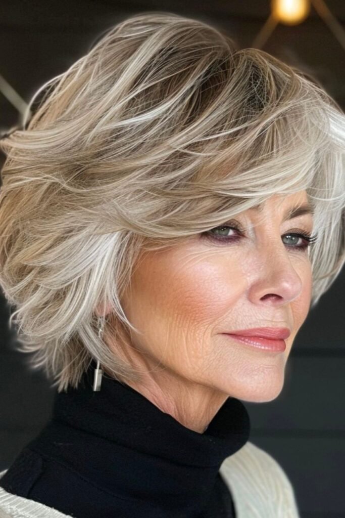 17. Voluminous Feathered Blonde Bob with Highlights