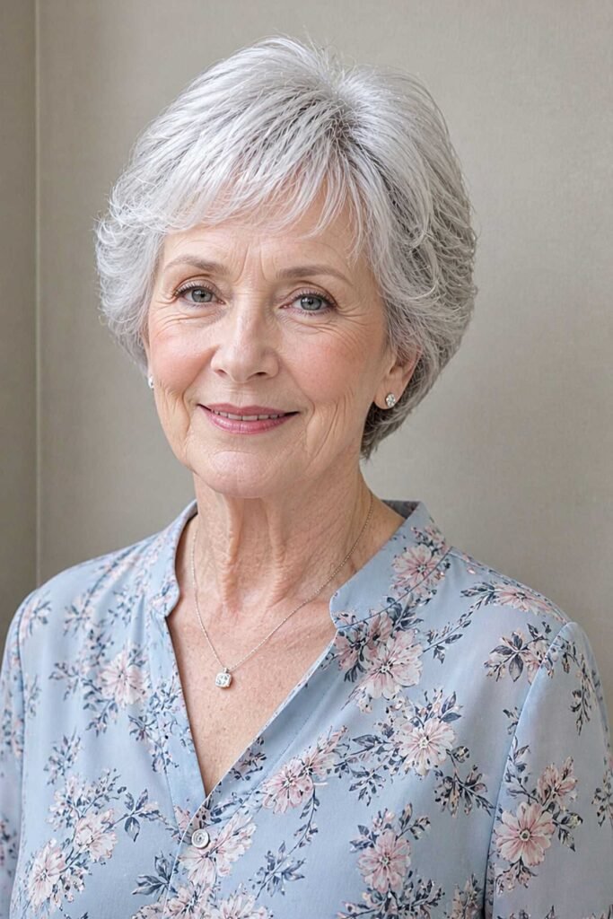 17. Voluminous Soft Silver Bob with Fringe
