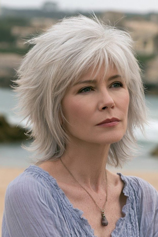 18. Layered Silver Shag Cut with Textured Ends