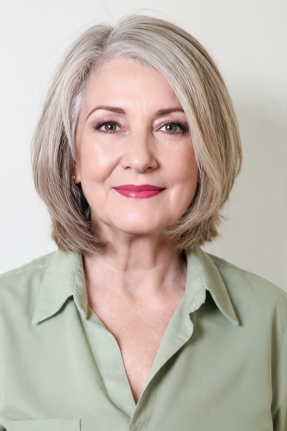 18. Smooth Ash Blonde Bob with Tuck-Behind Detail