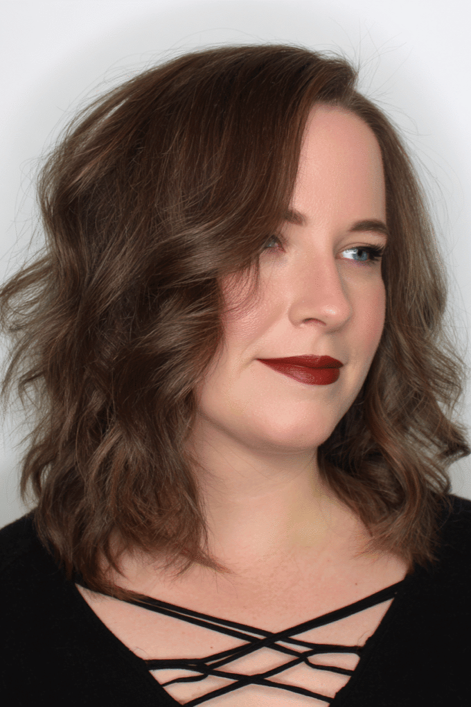 18. Softly Wavy Rich Chestnut Brown Lob with Side Part