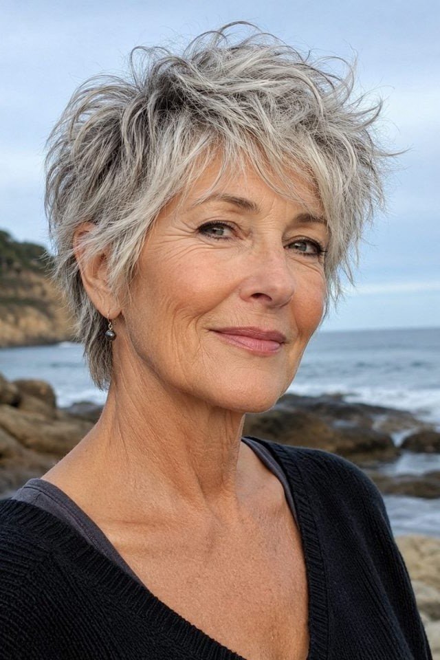 18. Tousled Messy Pixie Cut with Layered Bangs