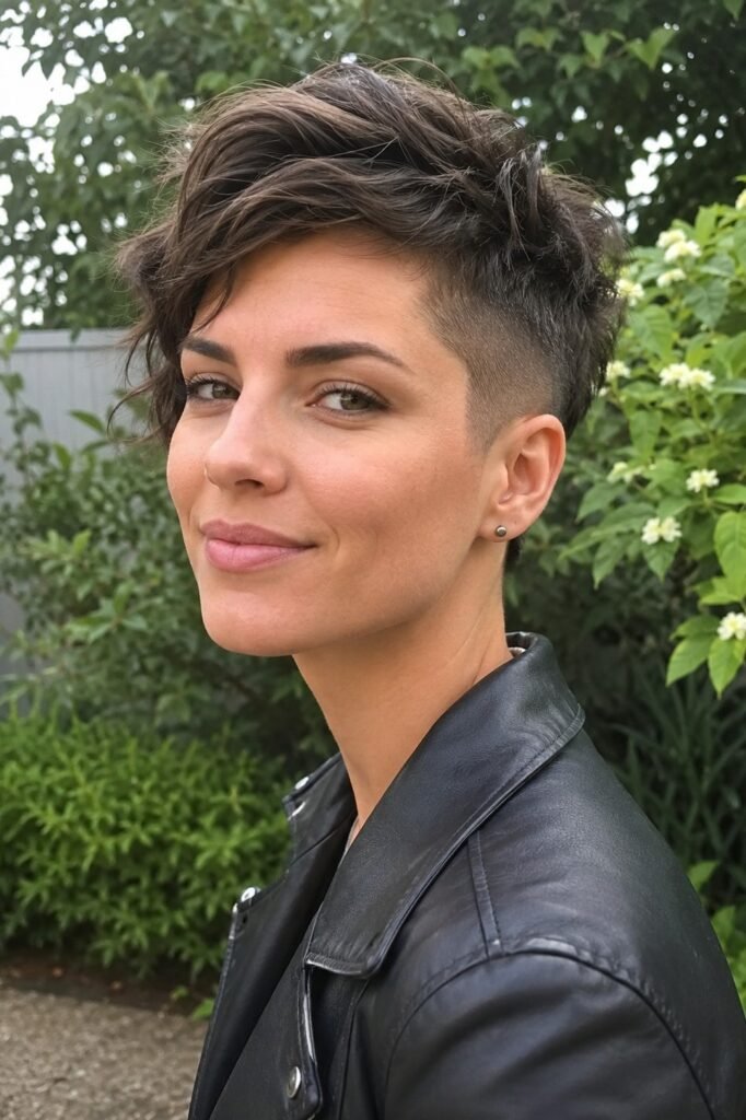 18. Wavy Side-Swept Pixie with Tightly Buzzed Undercut