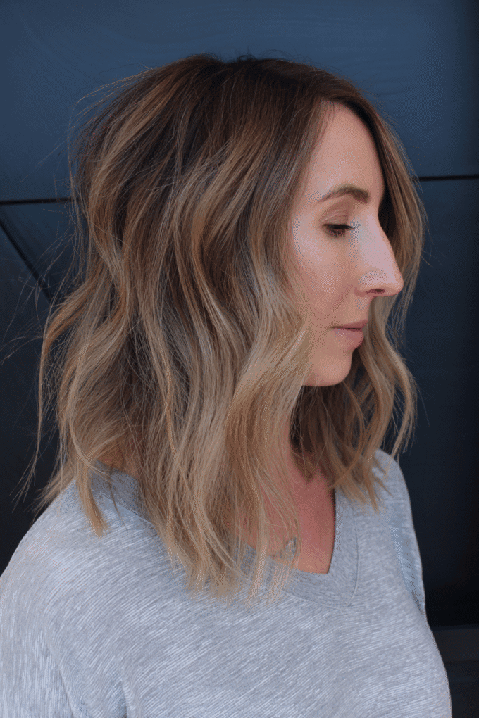 19. Dimensional Sandy Blonde Textured Lob with Soft Waves