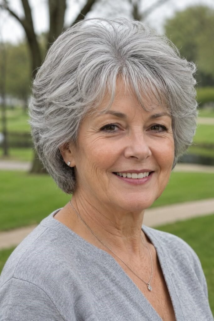 19. Layered Silver Pixie Bob with Soft Curled Ends