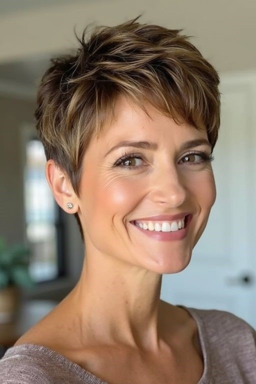 19. Short Highlighted Pixie Cut with Piecey Texture