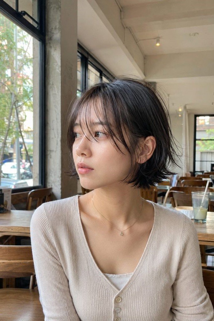19. Soft Japanese-Style Dark Bob with Air Bangs and Flicked Ends