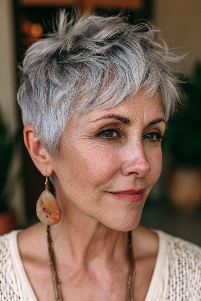 19. Textured Spiky Silver Pixie Cut