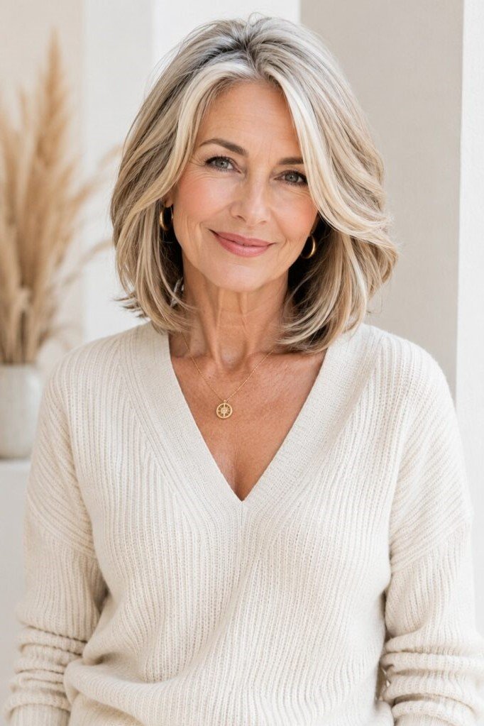 19. Voluminous Shoulder-Length Blonde Layered Lob