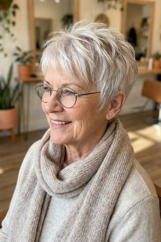 2. Feathered Silver-White Pixie with Wispy Fringe