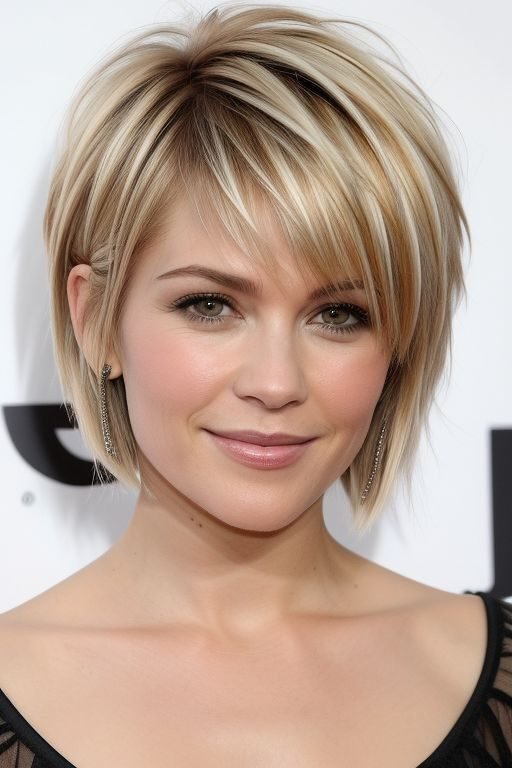 2. Layered Blonde Bob with Side-Swept Bangs and Highlights
