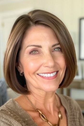 2. Sleek Chestnut Brown Rounded Bob with Side Part