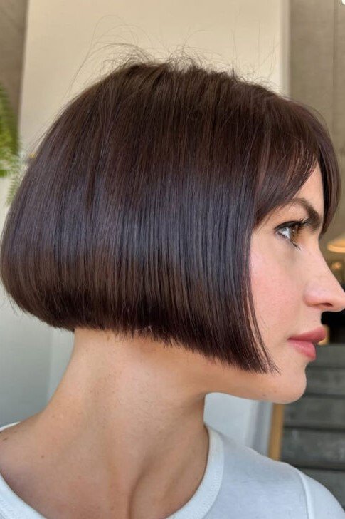 2. Sleek Dark Brown Blunt French Bob