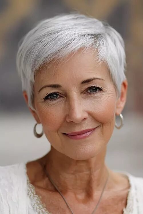 2. Sleek Platinum Pixie Cut with Side Fringe