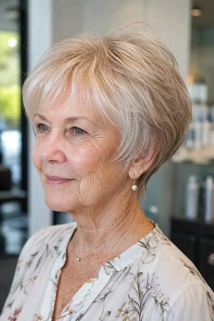 2. Soft Feathered Platinum Pixie Bob with Wispy Bangs