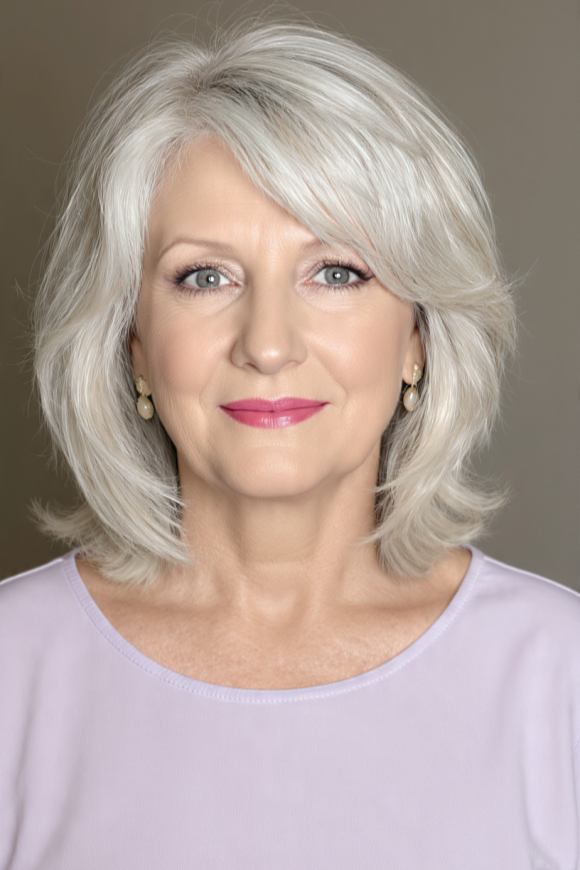2. Soft Layered Platinum Bob with Side-Swept Bangs