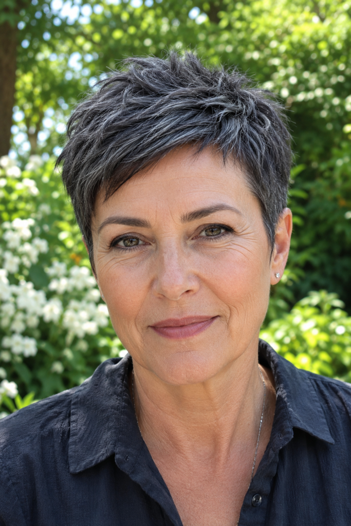 2. Spiky Textured Dark Grey Pixie Cut