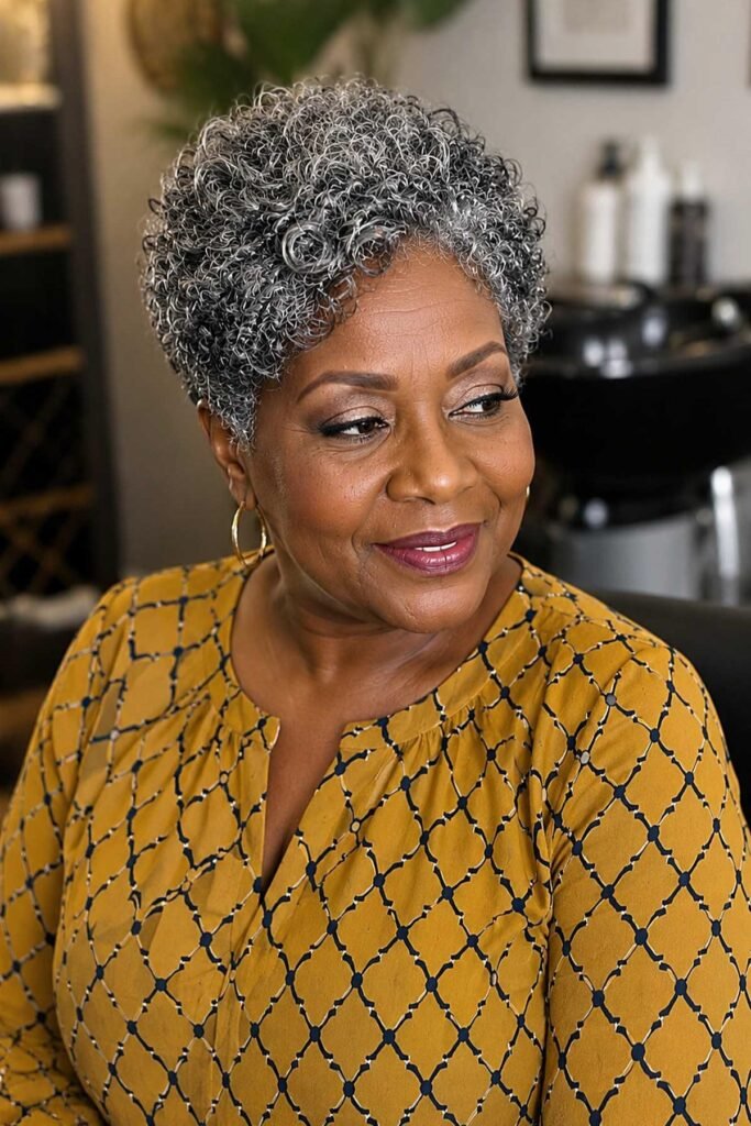 2. Tapered Pixie Cut with Defined Silver Ringlets