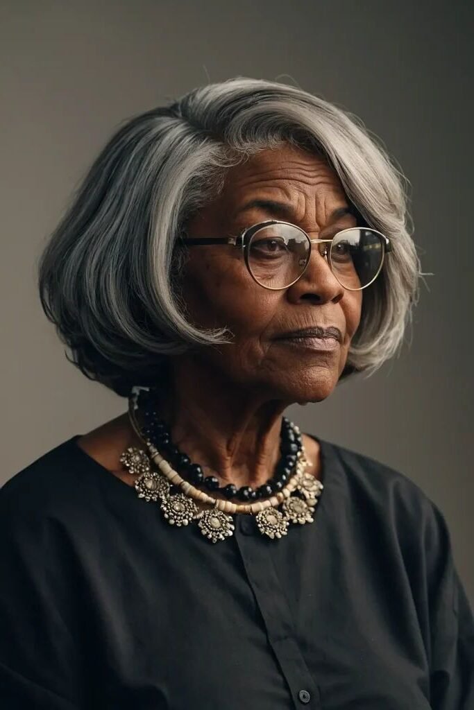 2. Voluminous Silver Side-Parted Bob