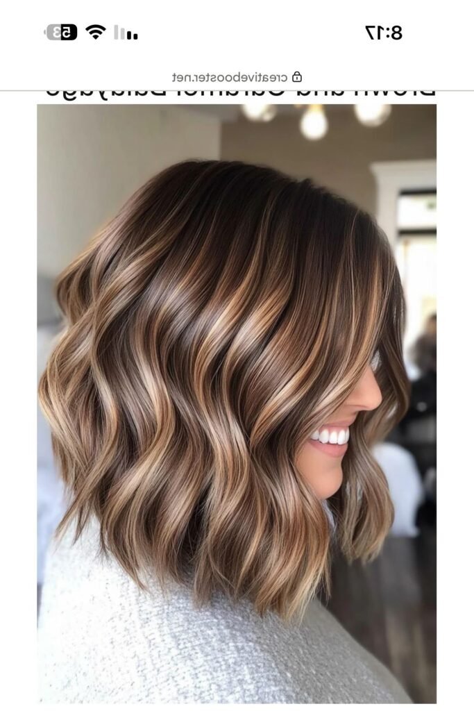 20. Glossy Waves Lob with Seamless Caramel and Golden Balayage