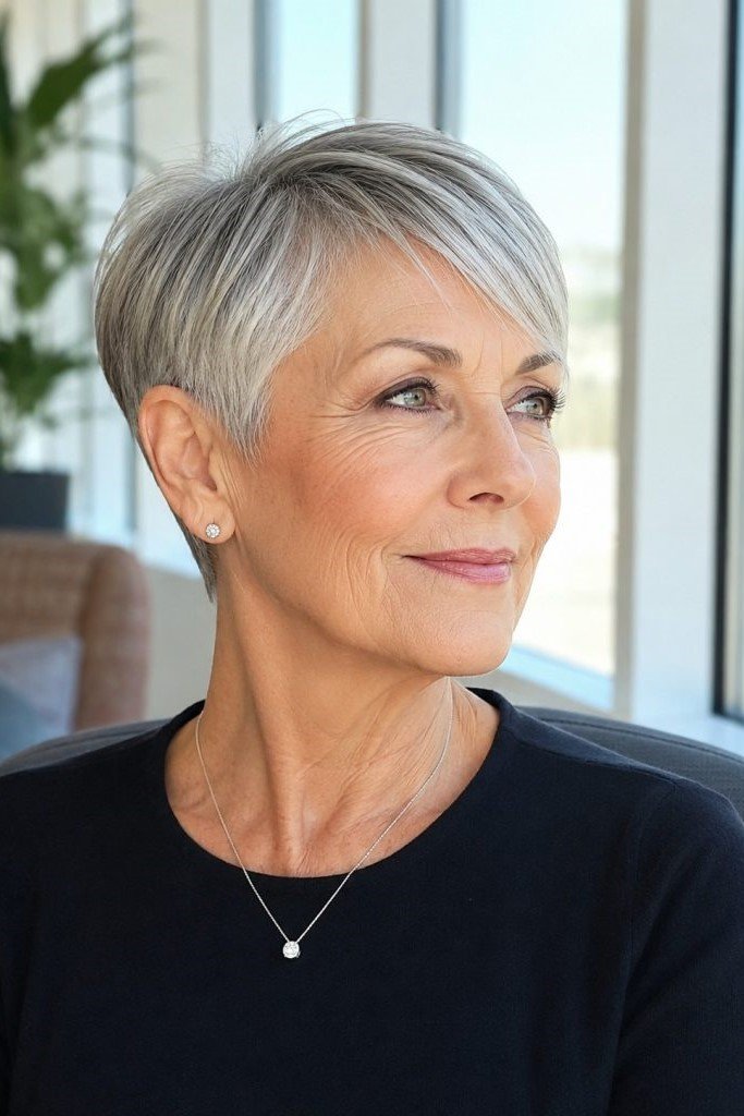 20. Sleek Precision Tapered Pixie Cut with Side-Swept Bangs