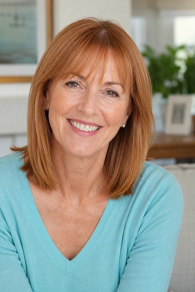 20. Straight Copper Red Mid-Length Cut with Soft Fringe