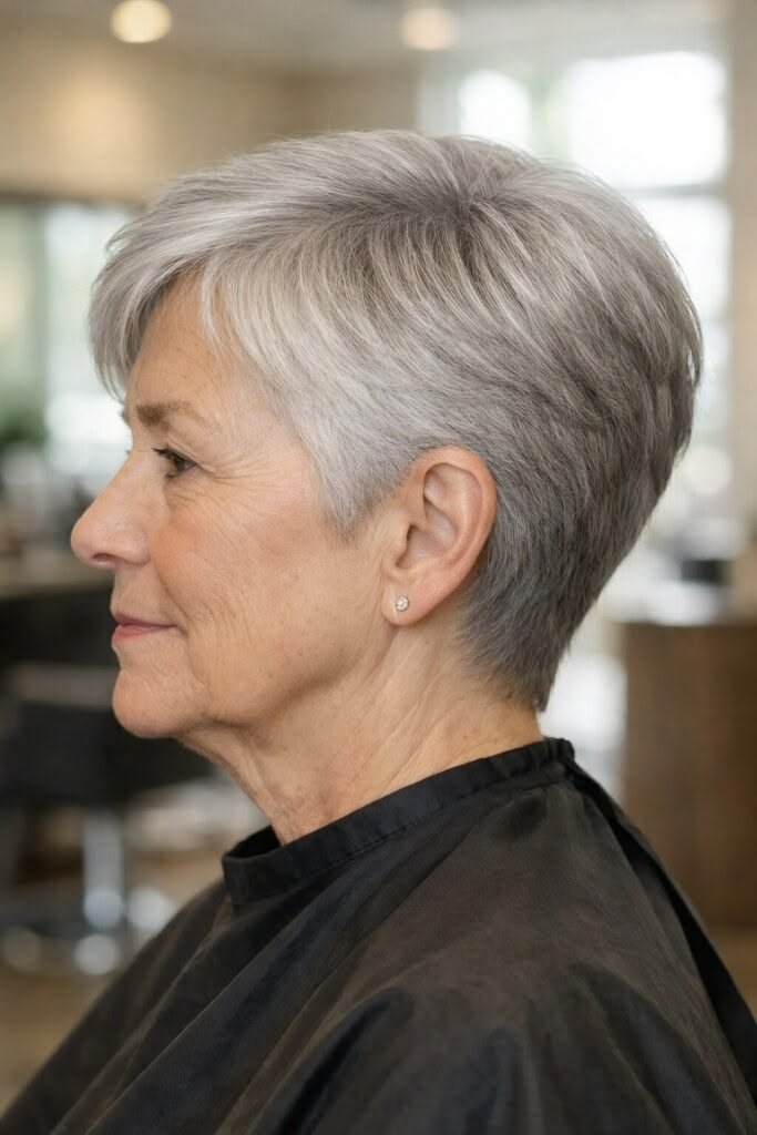20. Tapered Silver Pixie Cut with Smooth Crown Layers