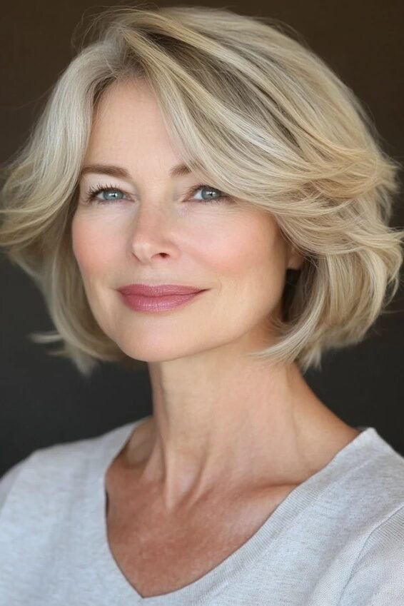 20. Voluminous Layered Blonde Bob with Face-Framing Waves