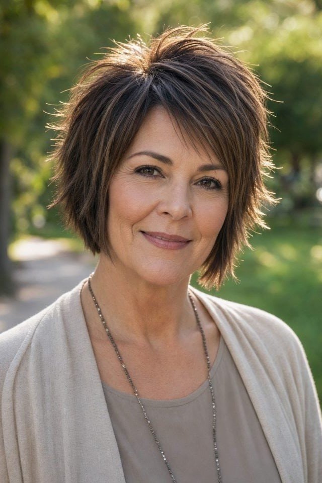 20. Voluminous Textured Brown Bob with Wispy Layers
