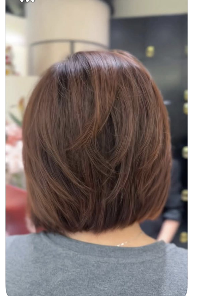 20. Warm Chestnut Brown Softly Layered Bob Cut