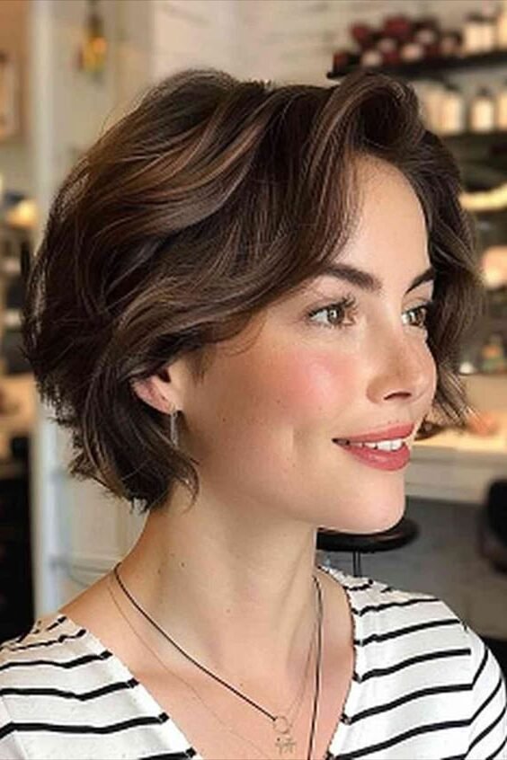 20. Wavy Dark Brown Pixie Bob with Side Part
