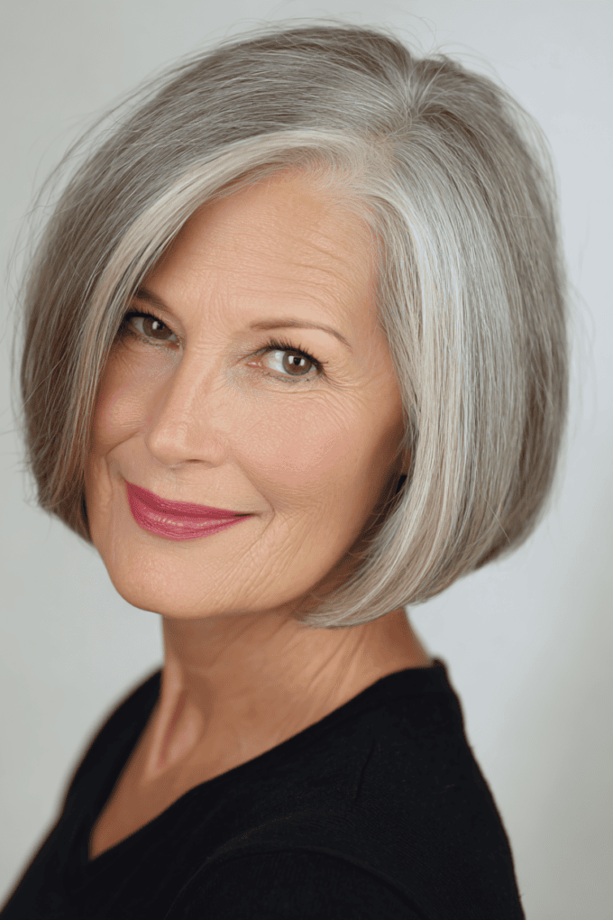 3. Classic Sleek Chin-Length Bob with Side Part