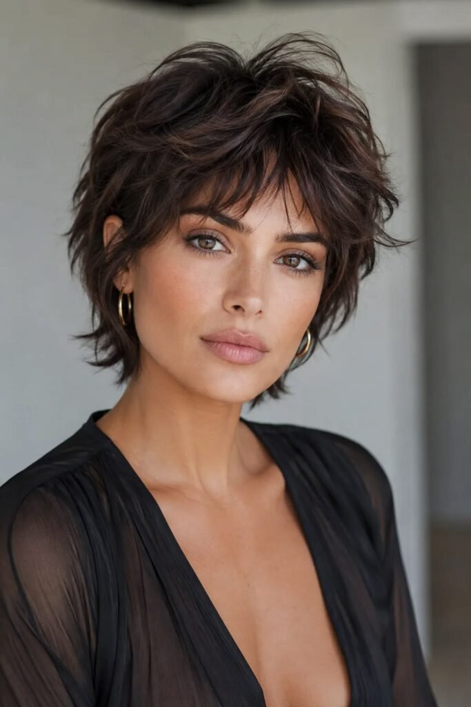 3. Dark Brunette Voluminous Crop Shag