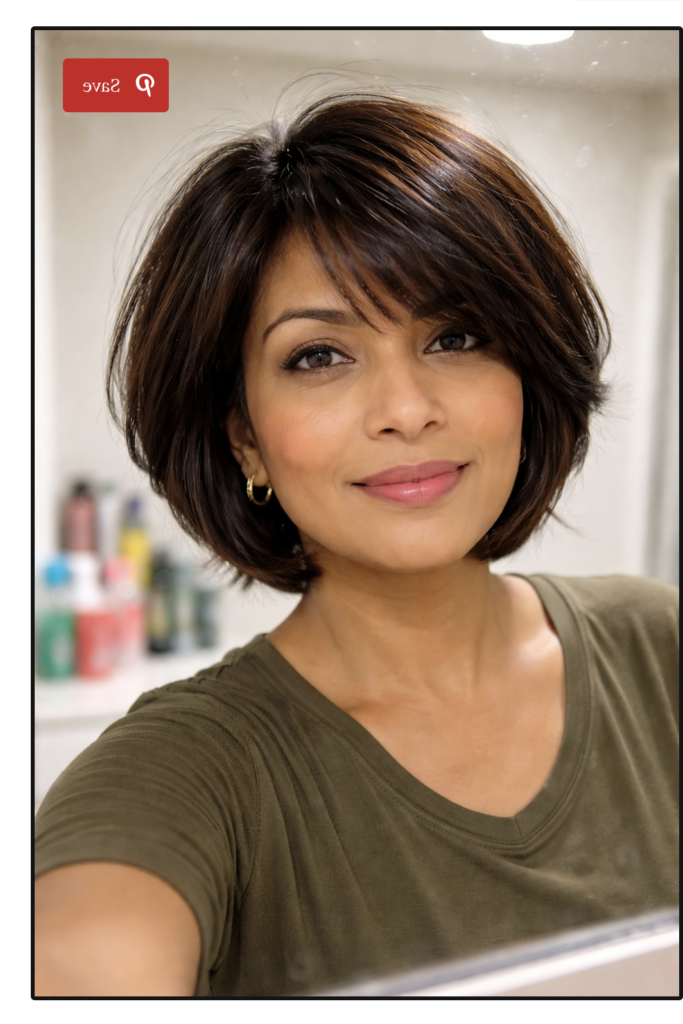 3. Soft Voluminous Rounded Bob with Side-Swept Bangs